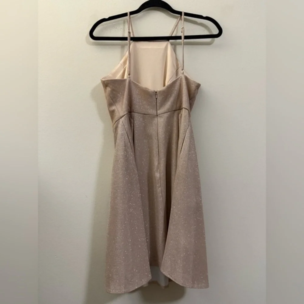 Jules & Cleo Shimmer Nights Square Neck Formal Mini Dress in Nude and Silver - 8